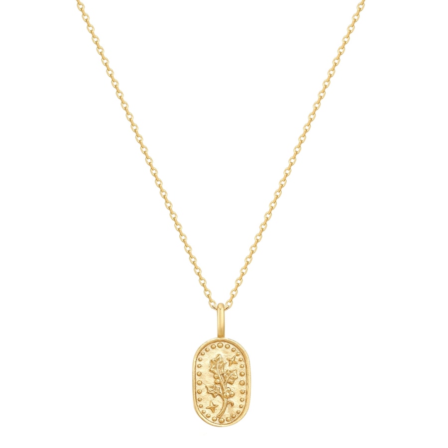 Glanzstücke München Halskette Geburtsblume Dezember Stechpalme aus Sterling Silber in Gelbgold 40,0 cm Basiskette + 5,0 Verlängerung Damen