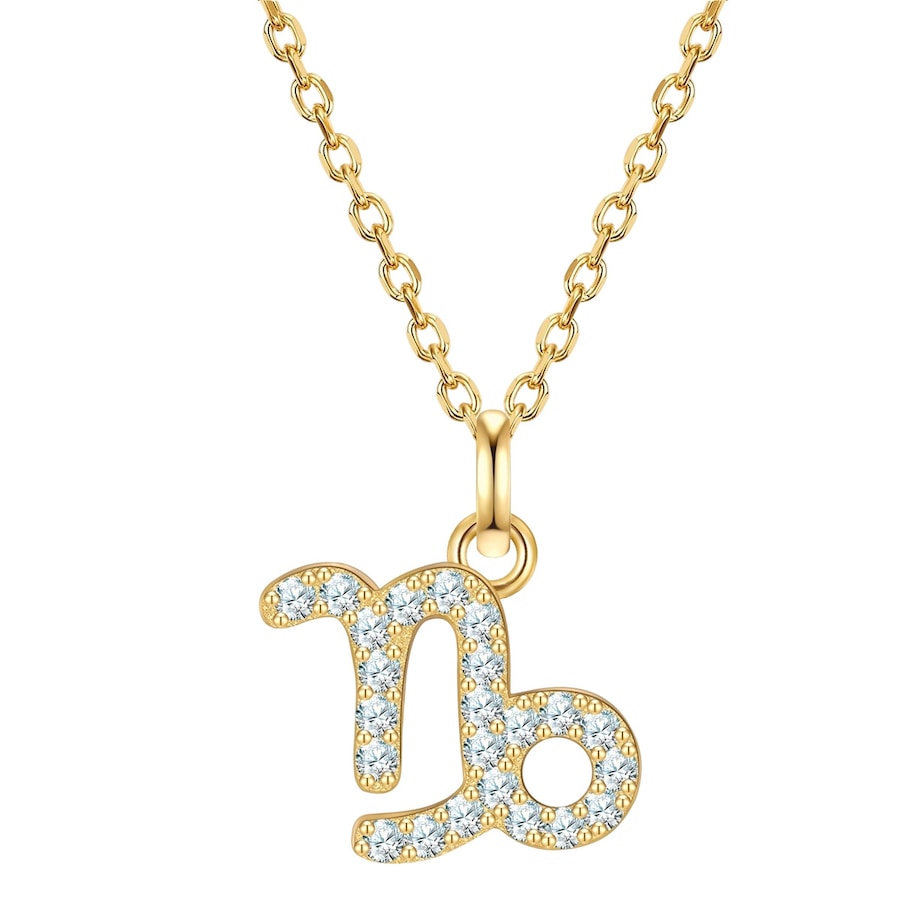 Glanzstücke München Halskette Sternzeichen Steinbock aus Sterling Silber in gelbgold mit Zirkonia 40,0 cm Basiskette + 5,0 Verlängerung Damen