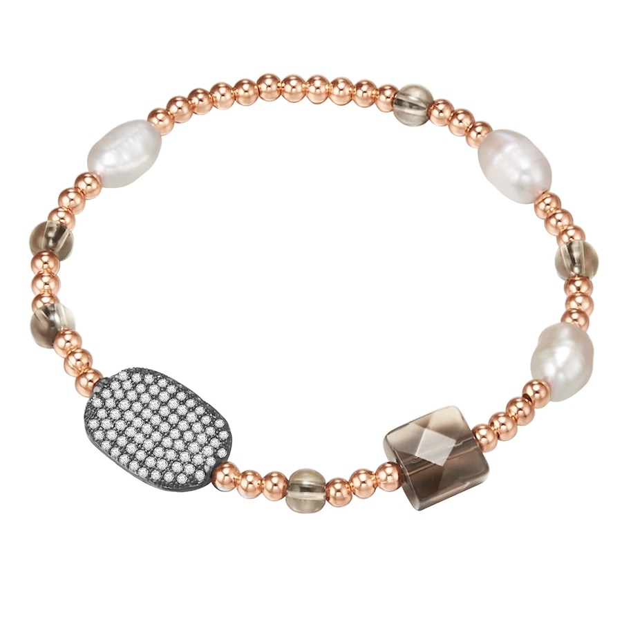 Lulu & Jane Perlen-Armband Metall-Legierung Zirkonia Süßwasser-Zuchtperle in Roségold 19,0 - 22,0 cm, flexibel einstellbar Damen