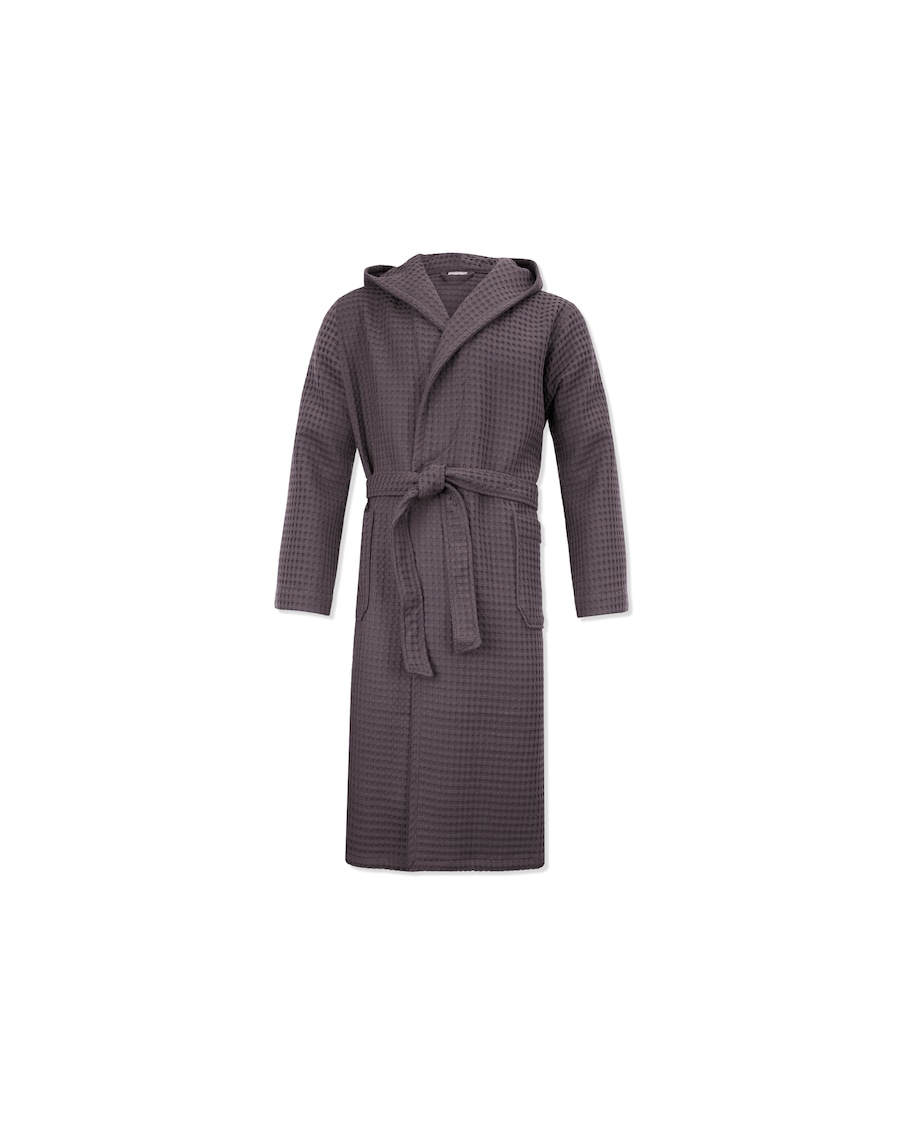 Möve Piquée Bademantel mit Kapuze graphite Schwarz