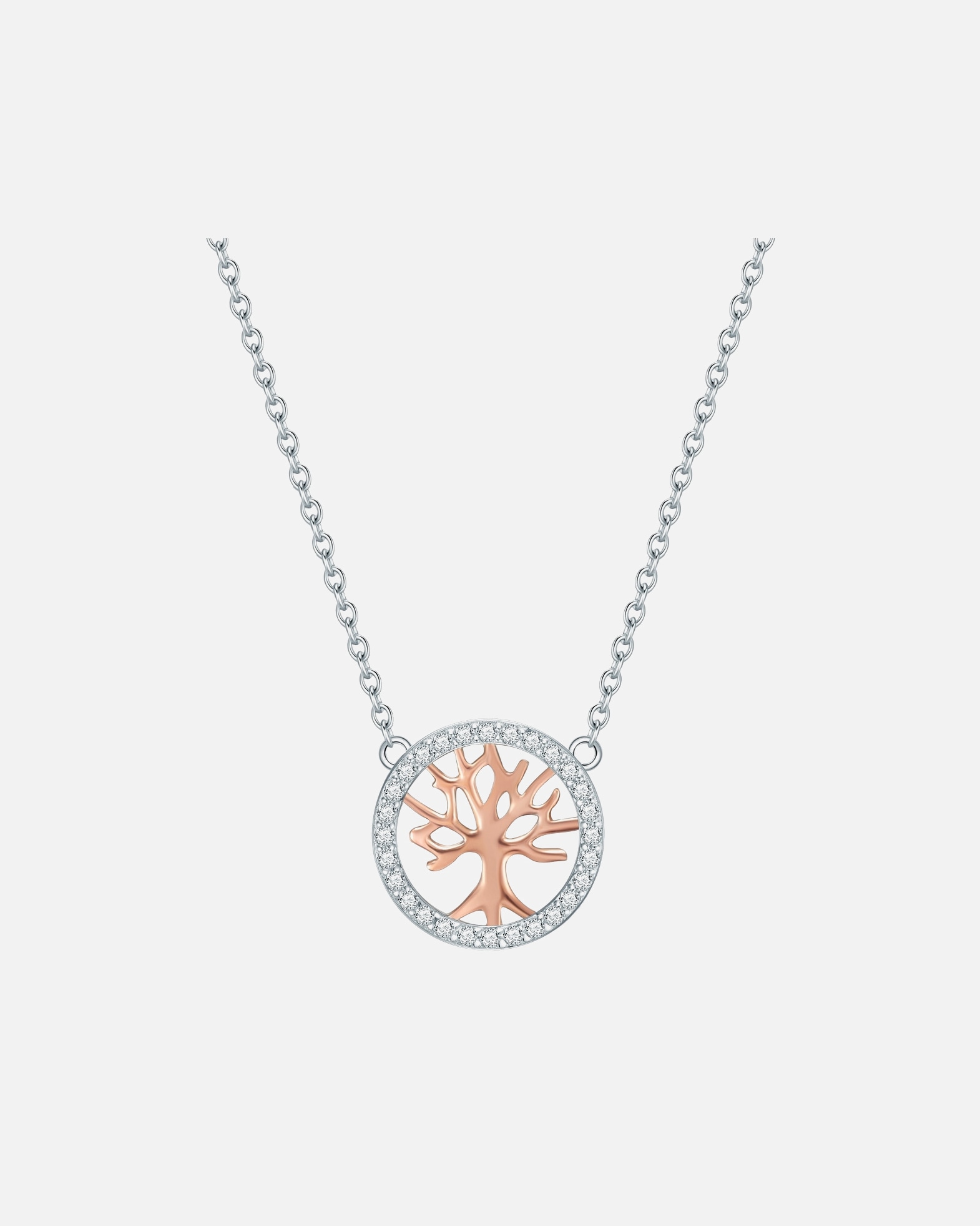 Halskette für Weiblich Rafaela Donata Halskette Lebensbaum Sterling Silber Zirkonia in Silber/Roségold 42,0 cm Basiskette + 7,0 cm Verlängerung