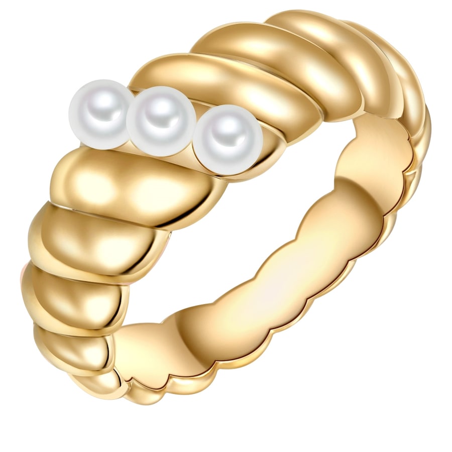 Lulu & Jane Perlen-Ring Messing Muschelkernperle in Gelbgold 56 Damen