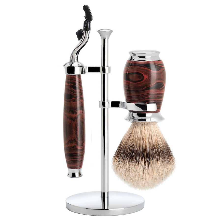 Mühle PURIST Rasierset, Silberspitz Dachszupf, mit Gillette Mach3 Griffmaterial Ebonit Herren