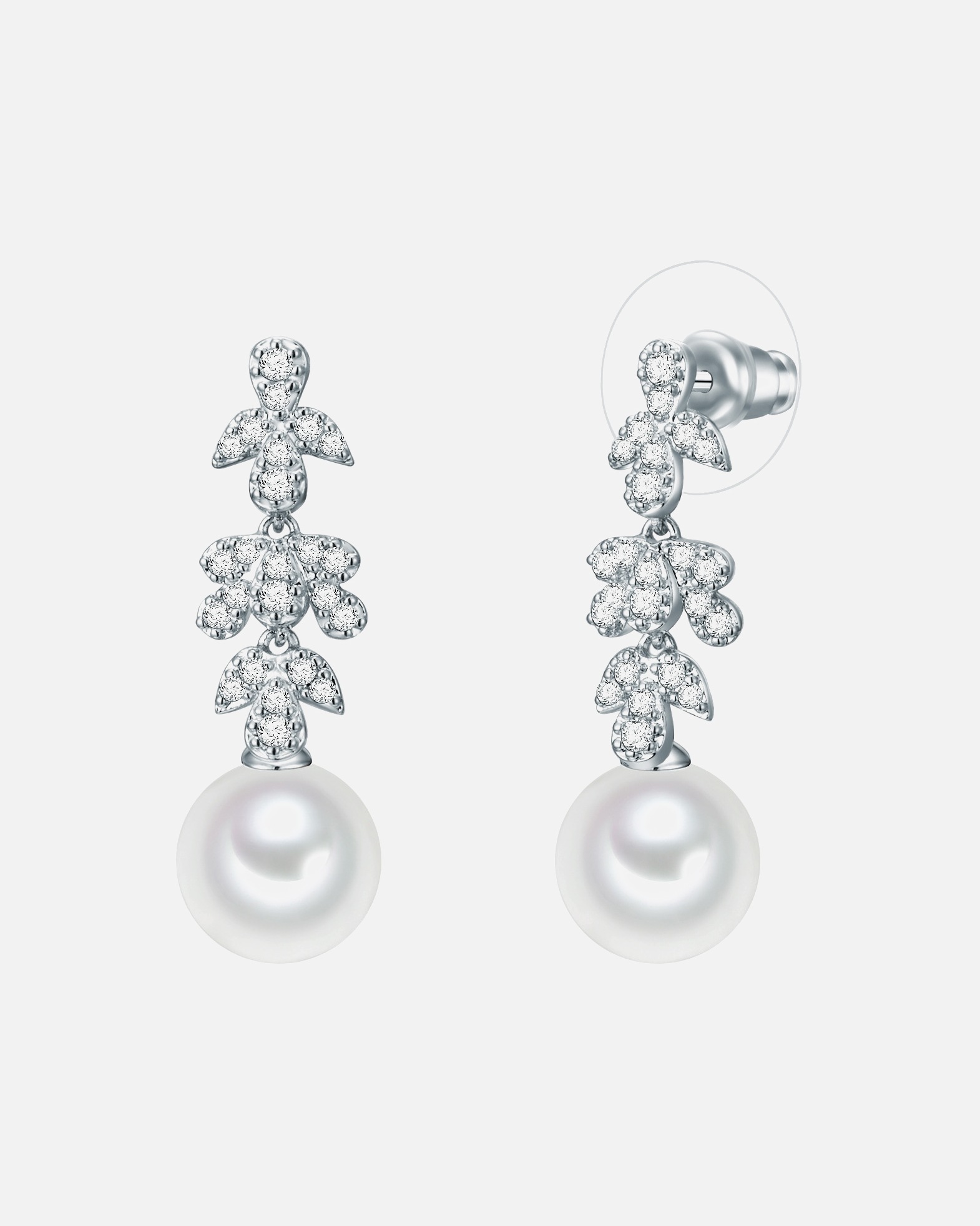 Ohrringe für Weiblich Lulu & Jane Perlen-Ohrhänger Messing Zirkonia Muschelkernperle in Silber 31,1 mm