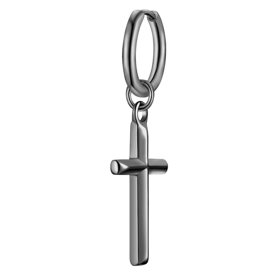 True Rebels Creolen Kreuz aus Edelstahl in Gunmetal 38,2 mm Herren