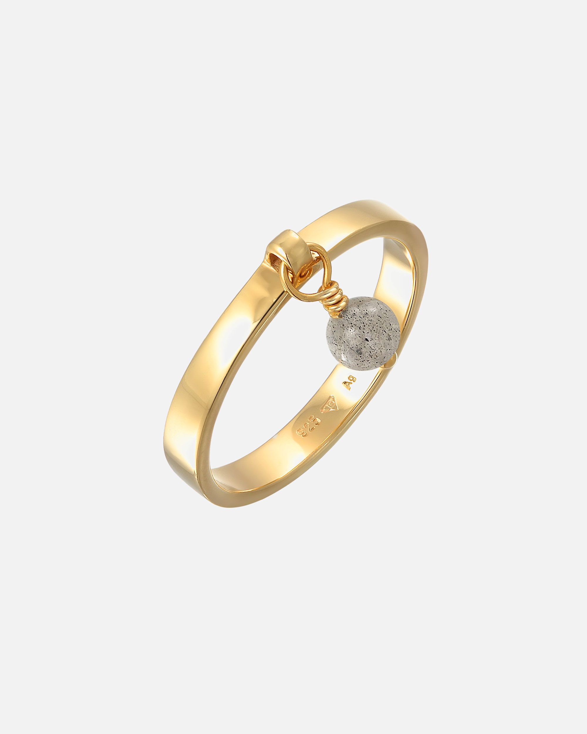 Ring für Weiblich Elli PREMIUM Bandring Stapelring Labradorit 925 Silber vergoldet 58