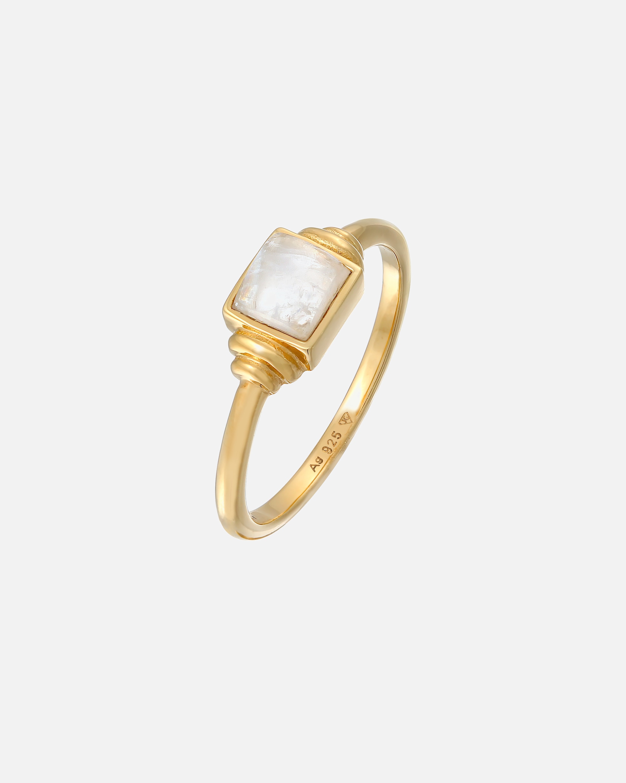 Ring für Weiblich Elli PREMIUM Elli PREMIUM Ring Mondstein Quadrat Vintage 925 Silber vergoldet 52