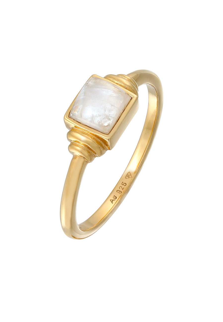 Elli PREMIUM Ring Mondstein Quadrat Vintage 925 Silber vergoldet 52 Damen