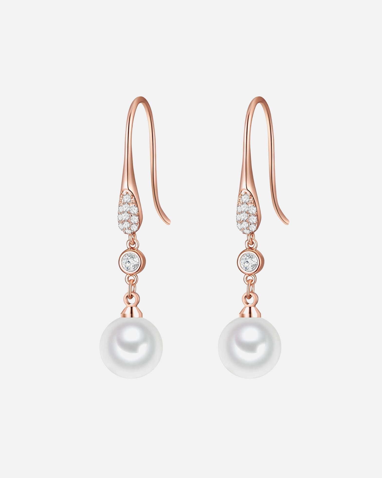 Ohrringe für Weiblich Lulu & Jane Perlen-Ohrhänger Messing Glas Muschelkernperle in Roségold 43,6 mm
