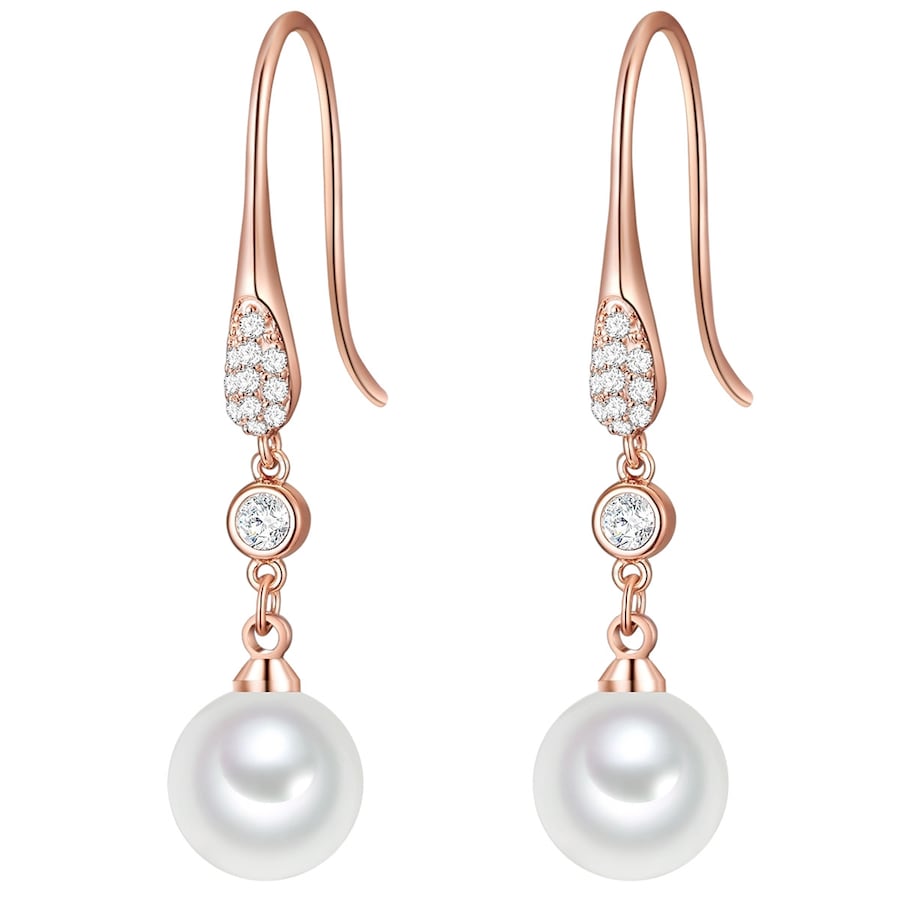 Lulu & Jane Perlen-Ohrhänger Messing Glas Muschelkernperle in Roségold 43,6 mm Damen