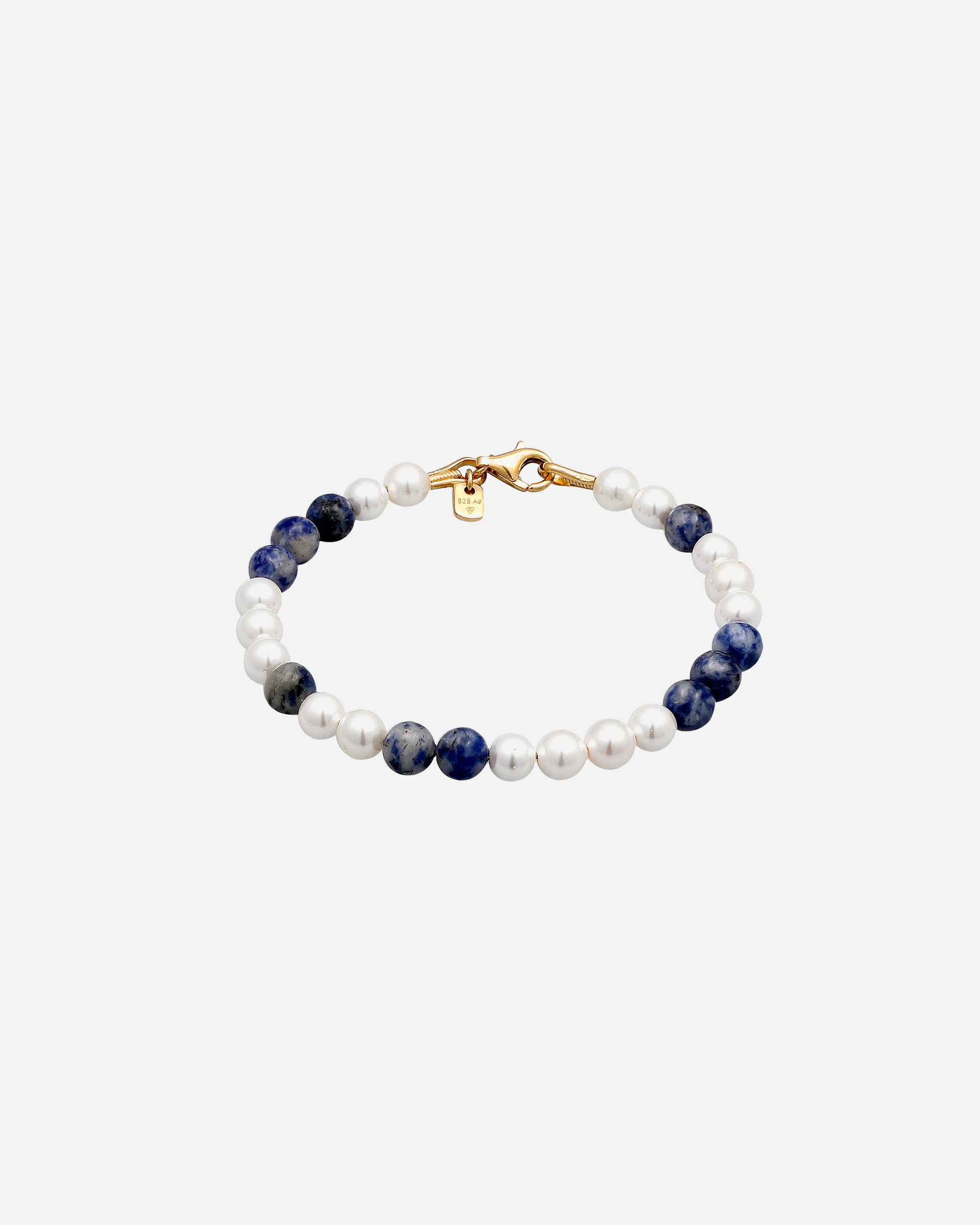 Armband für Männlich KUZZOI Muschelkernperlen Achat Blau 925 Sterling Silber vergoldet 19