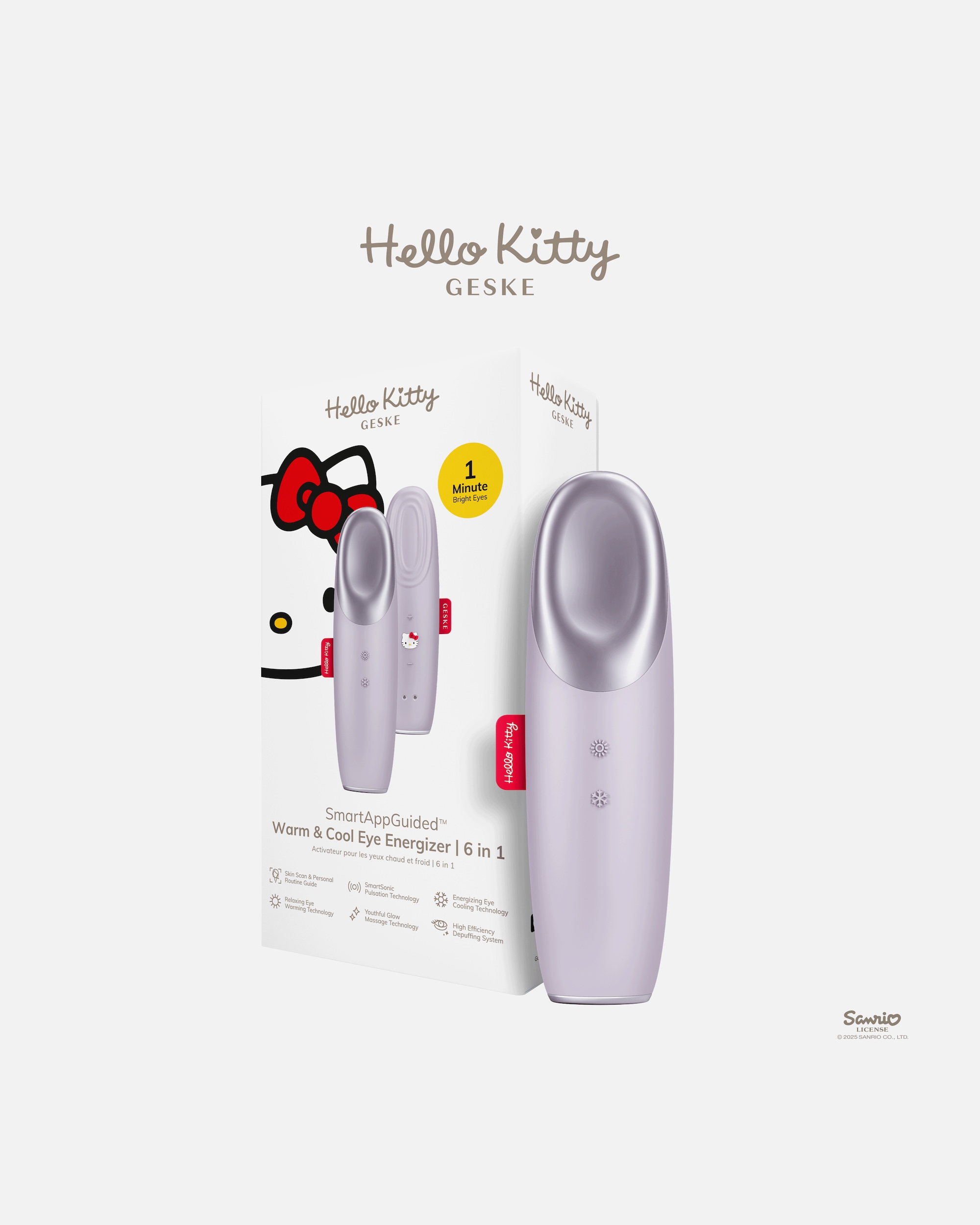 Elektrisches Gesichtsmassagegerät für Unisex GESKE SmartAppGuided™ Warm & Cool Eye Energizer | 6 in 1 Hello Kitty Purple