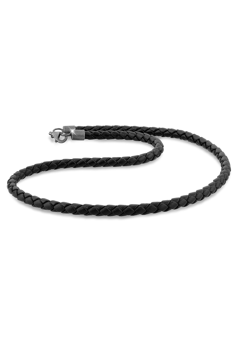 KUZZOI Herren Echtleder Kette Geflochten Basic 925 Silber 50