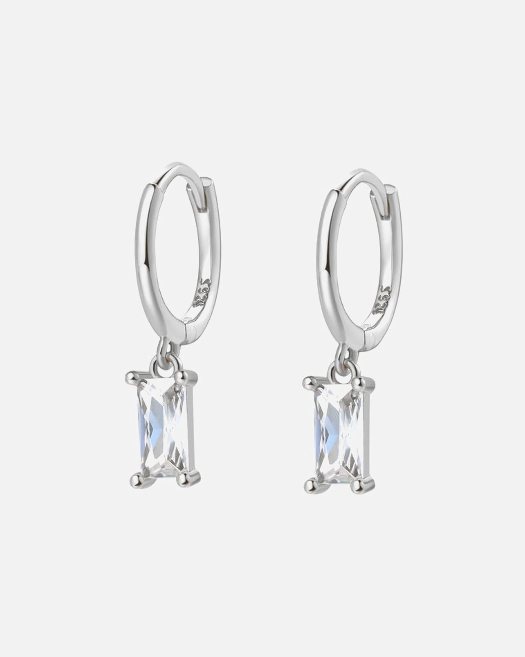 Ohrringe für Weiblich Hey Happiness Default Brand Line Baguette Edelstein Huggie Ohrringe aus 925er Sterlingsilber Silber