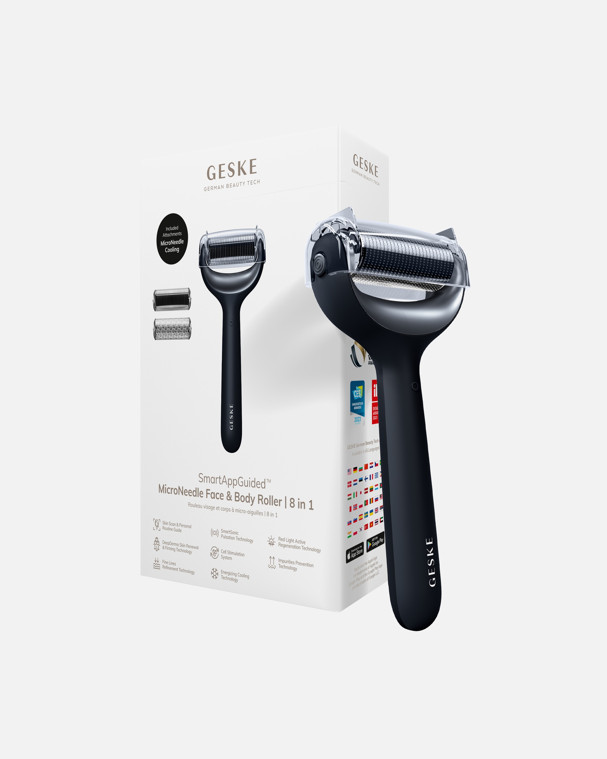 Dermaroller für Unisex GESKE SmartAppGuided™ MicroNeedle Face & Body Roller | 8 in 1 Black