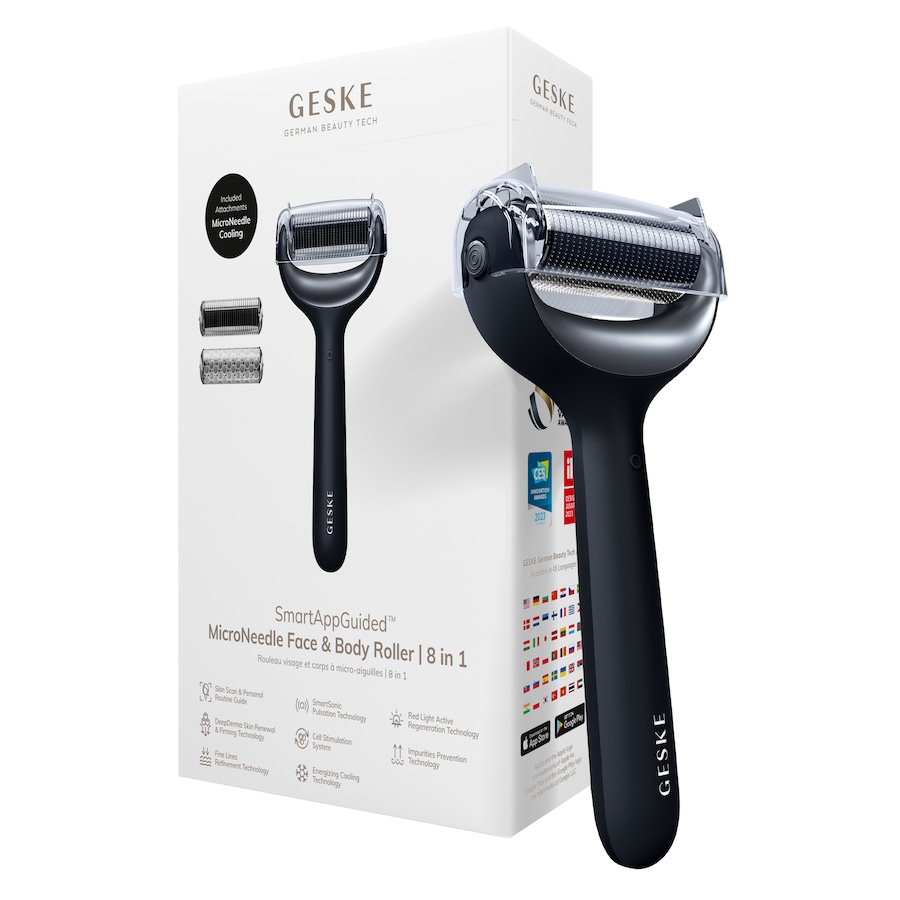 GESKE SmartAppGuided MicroNeedle Face & Body Roller | 8 in 1 Black