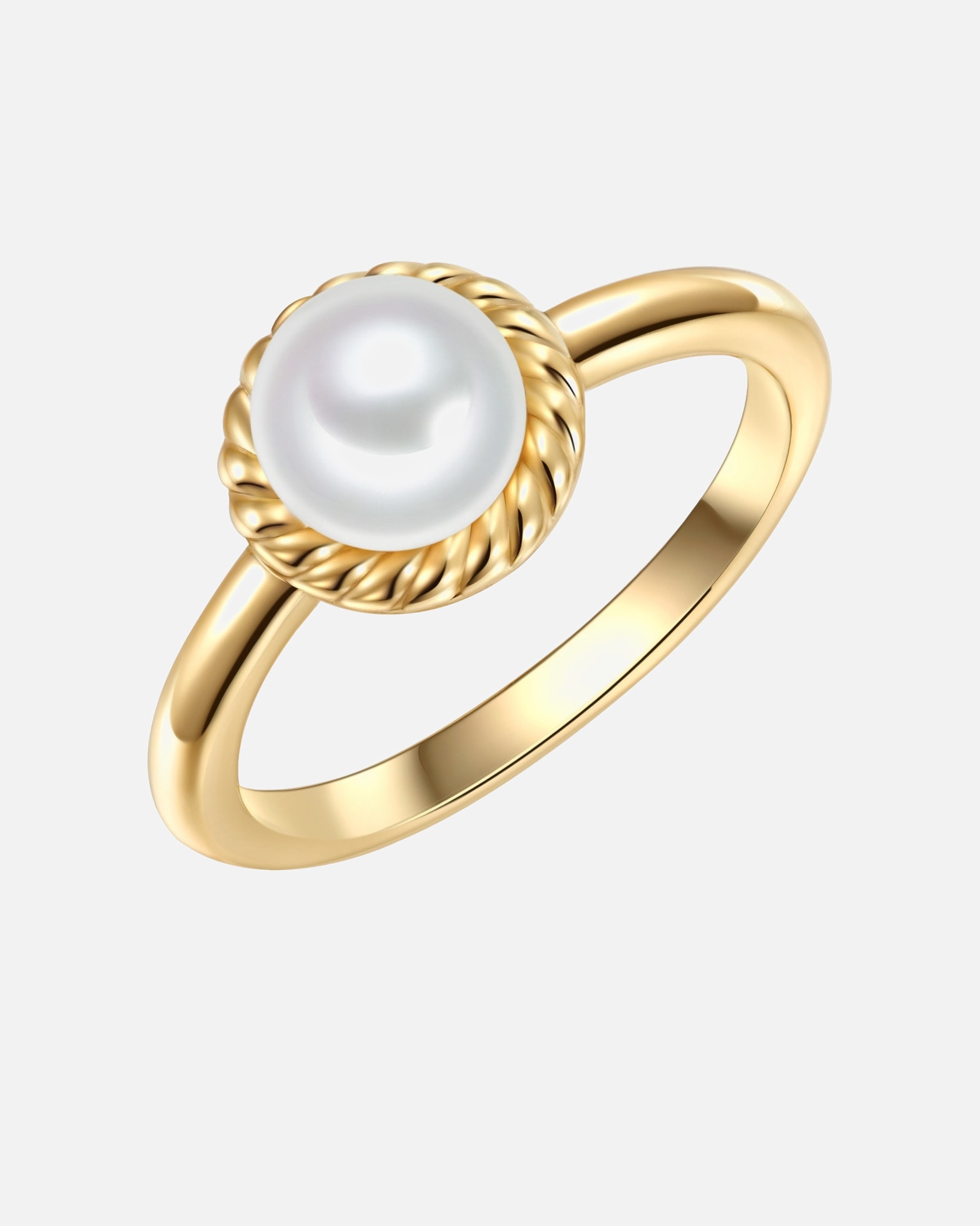 Ring für Weiblich Valero Pearls Ring Sterling Silber Zirkonia Süßwasser-Zuchtperle in Gelbgold 50