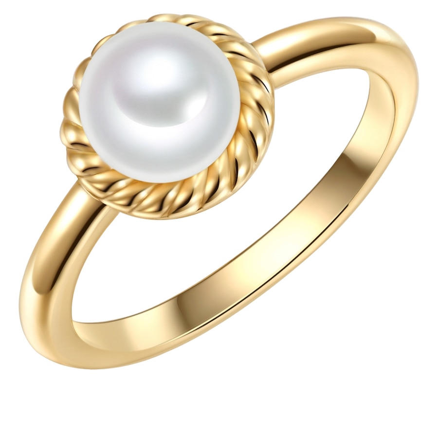 Valero Pearls Ring Sterling Silber Zirkonia Süßwasser-Zuchtperle in Gelbgold 50 Damen