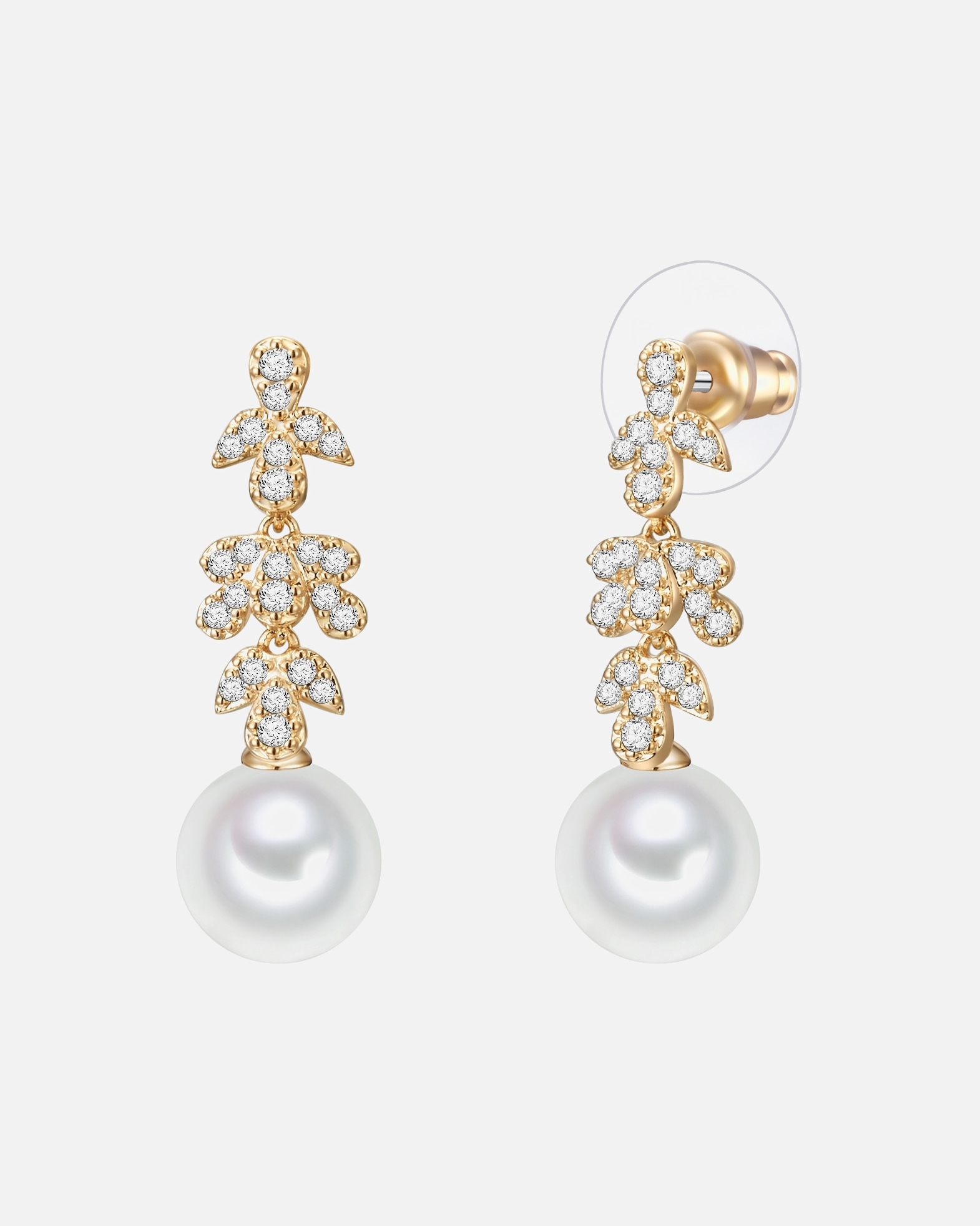 Ohrringe für Weiblich Lulu & Jane Perlen-Ohrhänger Messing Zirkonia Muschelkernperle in Gelbgold 31,1 mm