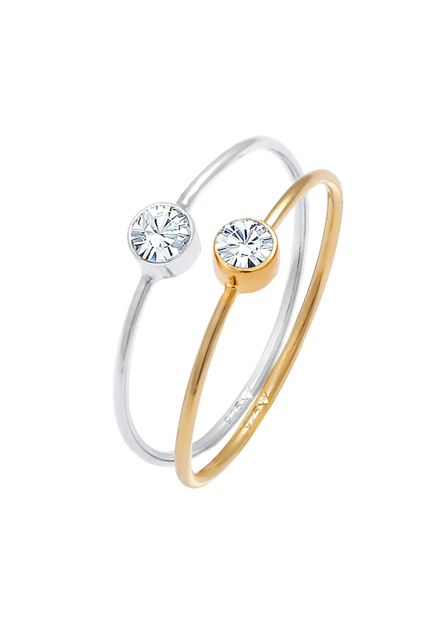 Elli Solitär Set Bicolor 925 Silber vergoldet, mit Kristallen von Swarovski 50 Damen