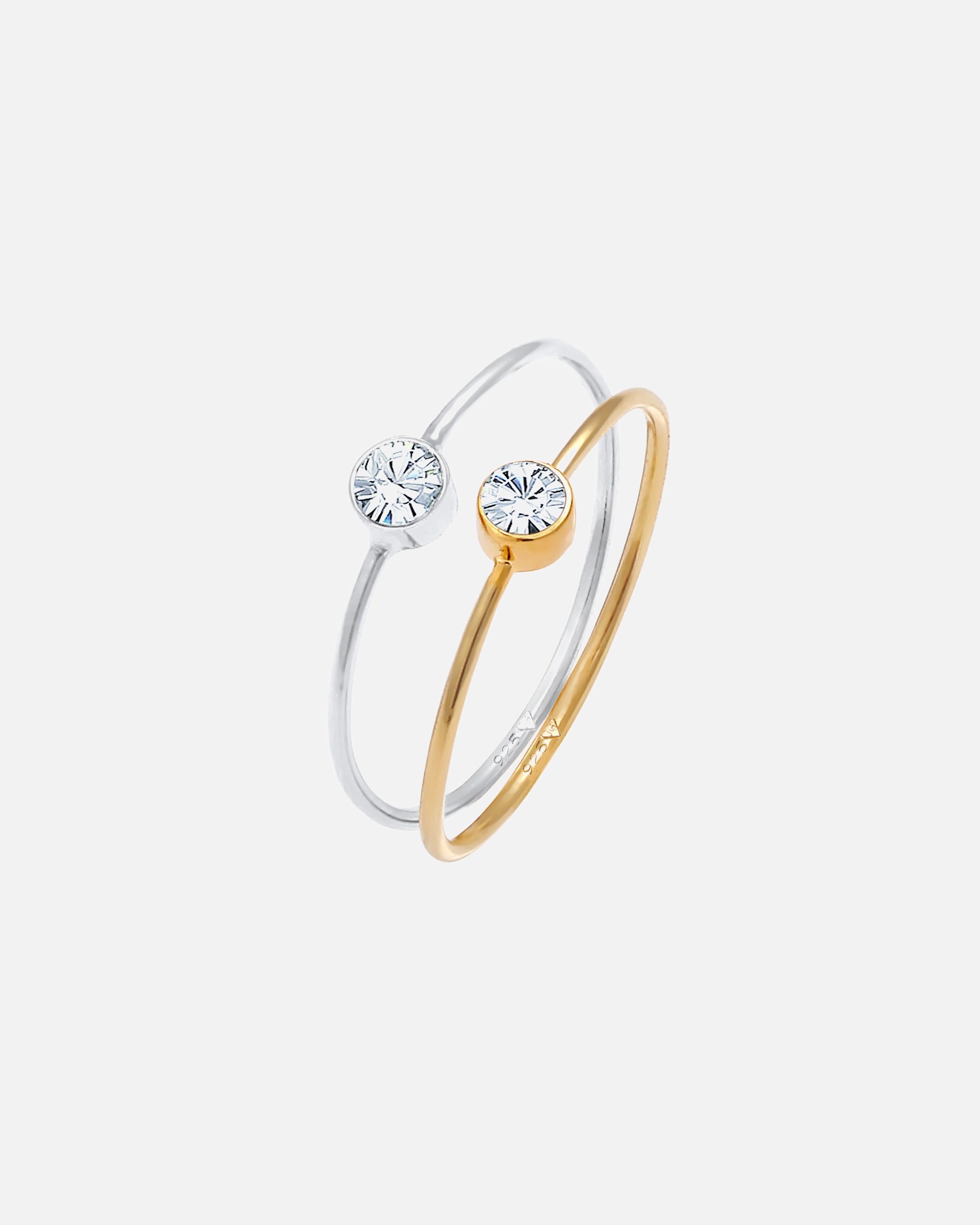 Ring für Weiblich Elli Solitär Set Bicolor 925 Silber vergoldet, mit Kristallen von Swarovski® 44