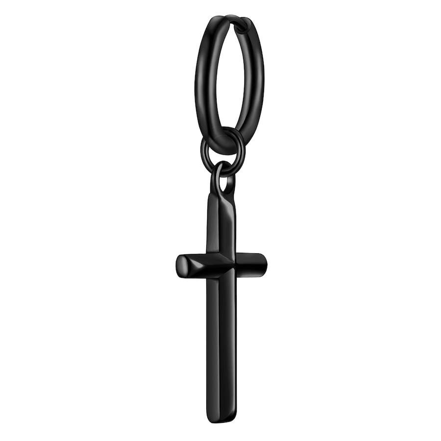 True Rebels Creolen Kreuz aus Edelstahl in Schwarz 38,2 mm Herren