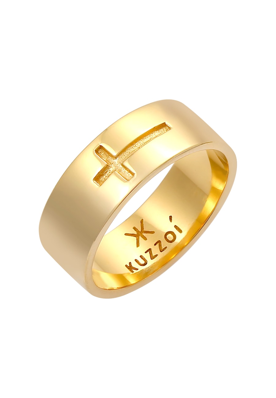 KUZZOI Herren Bandring Glanz Kreuz Oxidiert 925 Silber 62