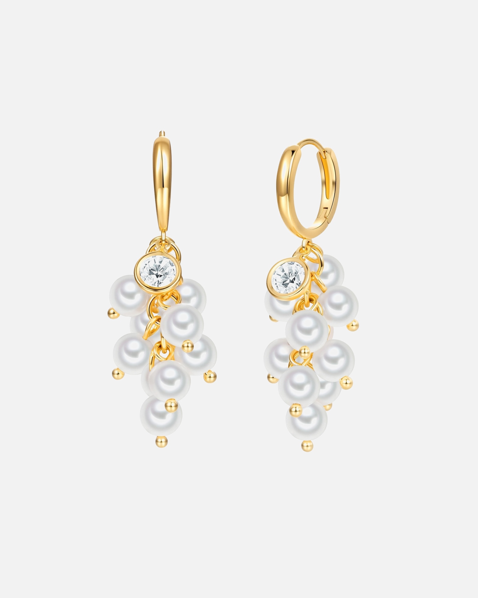Creolen für Weiblich Lulu & Jane Perlen-Creolen aus Messing in gelbgold mit Zirkonia Glasperle 42,3 mm