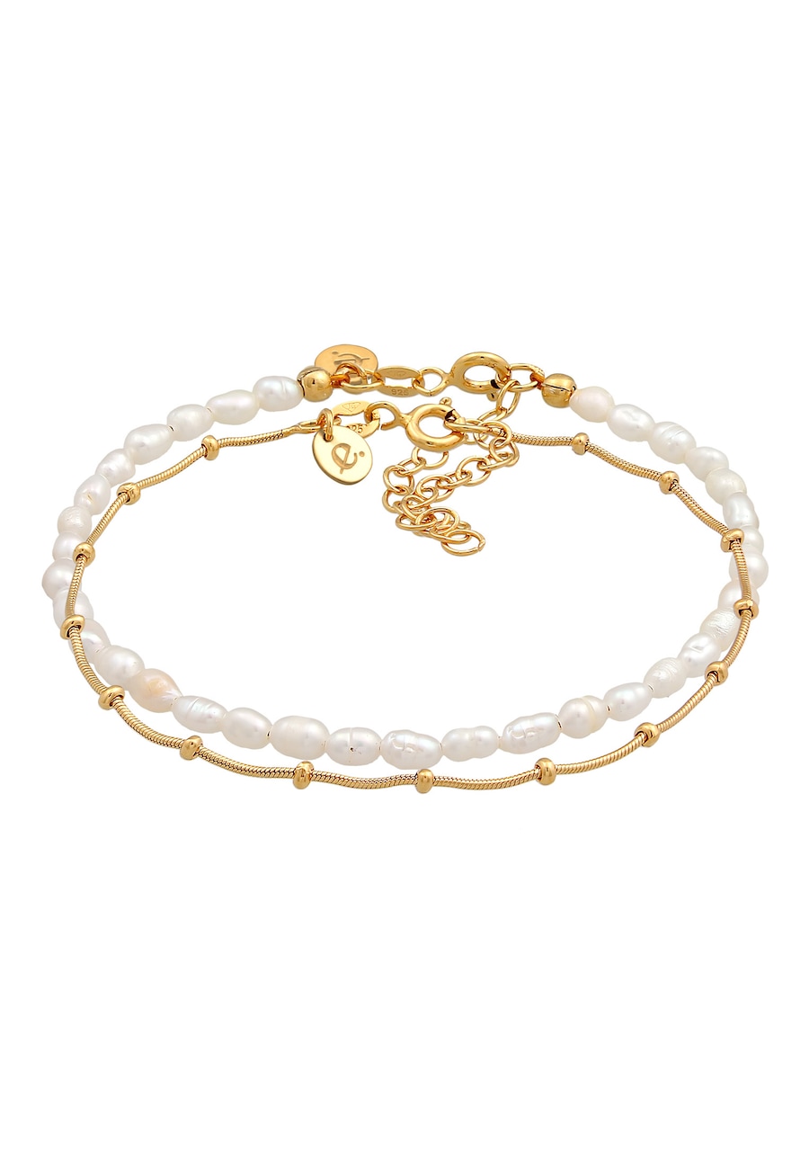 Elli PREMIUM Kugelkette Süßwasserperlen 2er Set 925 Silber goldfarben Damen