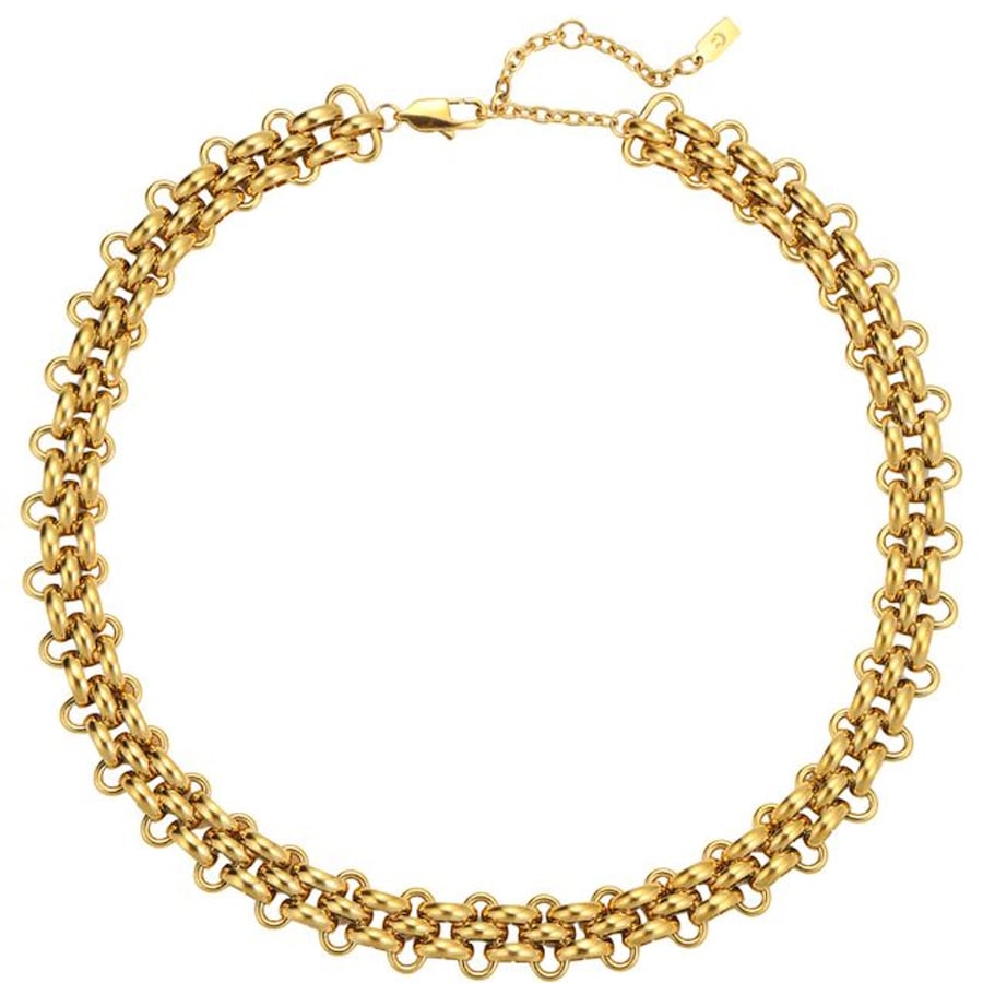 Hey Happiness Chunky Gliederkette Halskette – Edelstahl Kette wasserfest Gold Hellbraun Damen