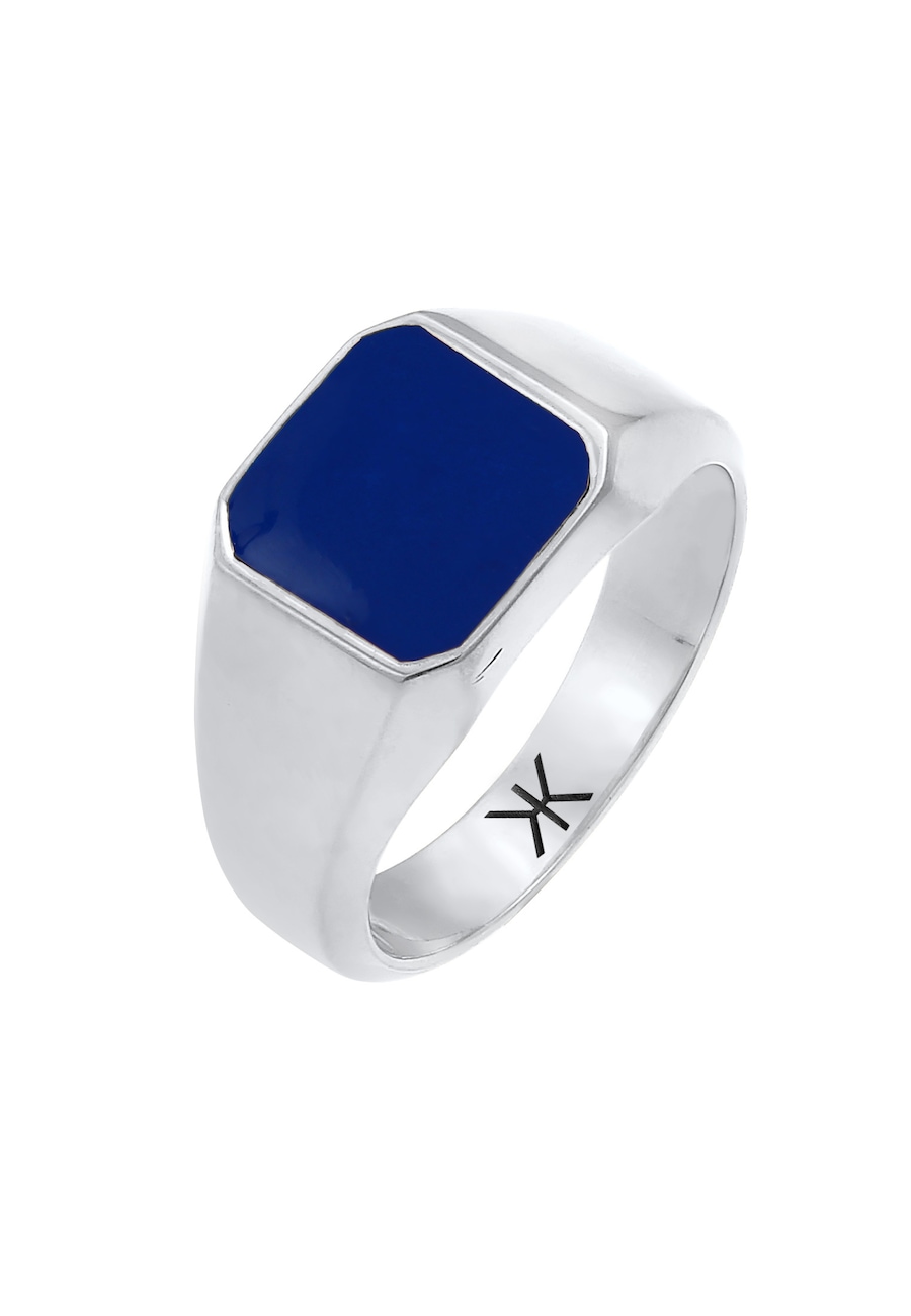 KUZZOI Herren Siegelring Emaille Blau Basic 925 Silber 58