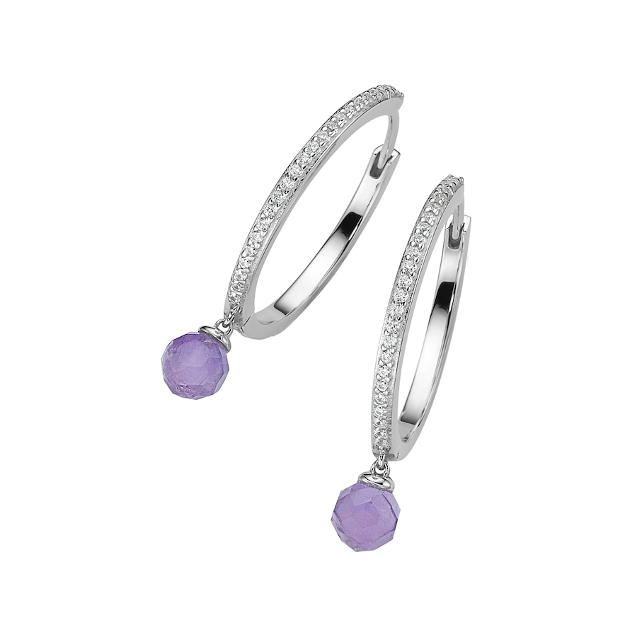 Giorgio Martello Milano Klappcreolen mit Amethyst-Kugeln und Zirkonia, Silber 925 2,5 cm Violett