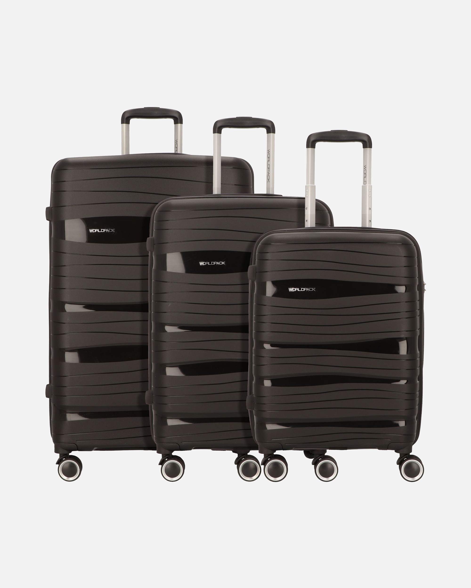 Koffer für Männlich Worldpack Miami 4 Rollen Kofferset 3-teilig schwarz