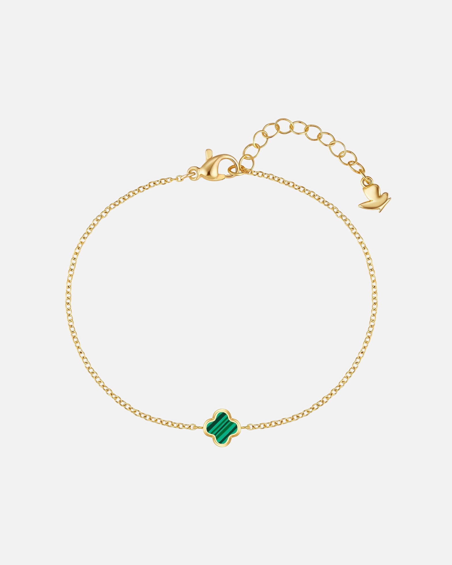 Armband für Weiblich Glanzstücke München Armband Kleeblatt aus Edelstahl in gelbgold mit Malachit (synth.) 17,0 cm Basislänge + 3,0 cm Verlängerung