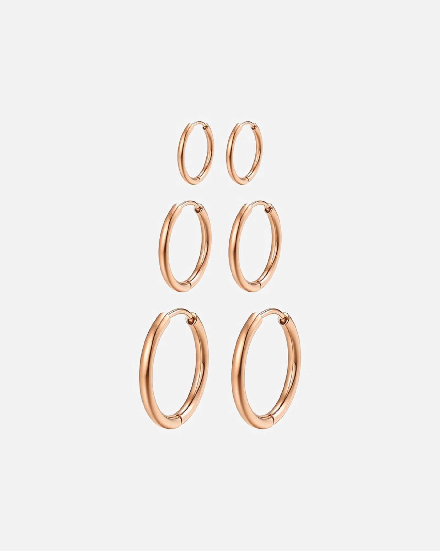 Ohrringe für Weiblich Hey Happiness Default Brand Line Creolen Set 3er – Edelstahl Ohrringe in 3 Größen – wasserfest Rosegold
