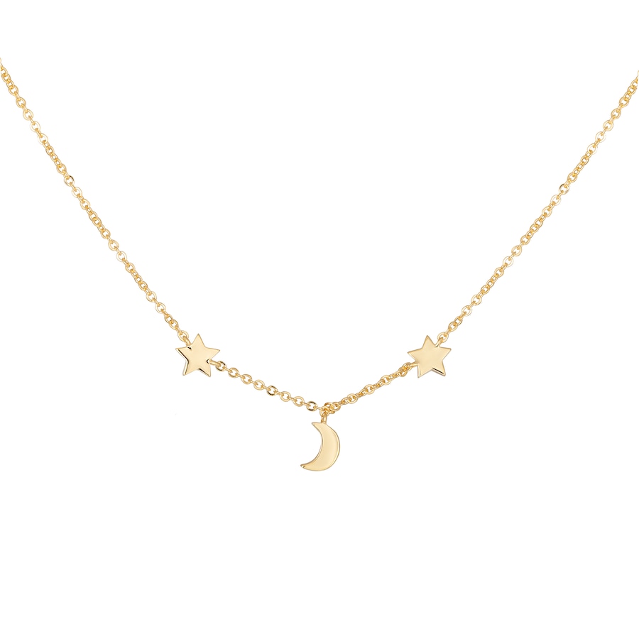 caï Collier 925 Sterling Silber vergoldet Mond Sterne 925/- 39,0+5,0cm Damen