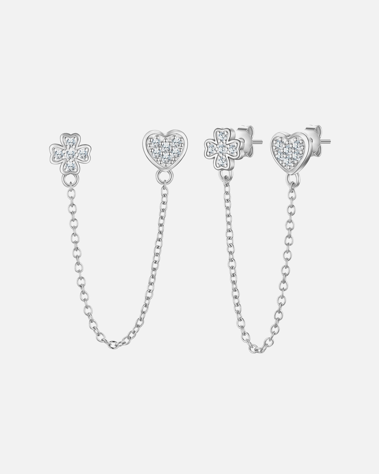 Ohrringe für Weiblich Glanzstücke München Ohrstecker Herz/Kleeblatt aus Sterling Silber in Silber mit Zirkonia 7,6/7,7 mm