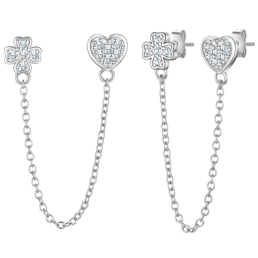 Glanzstücke München Ohrstecker Herz/Kleeblatt aus Sterling Silber in mit Zirkonia 7,6/7,7 mm Damen