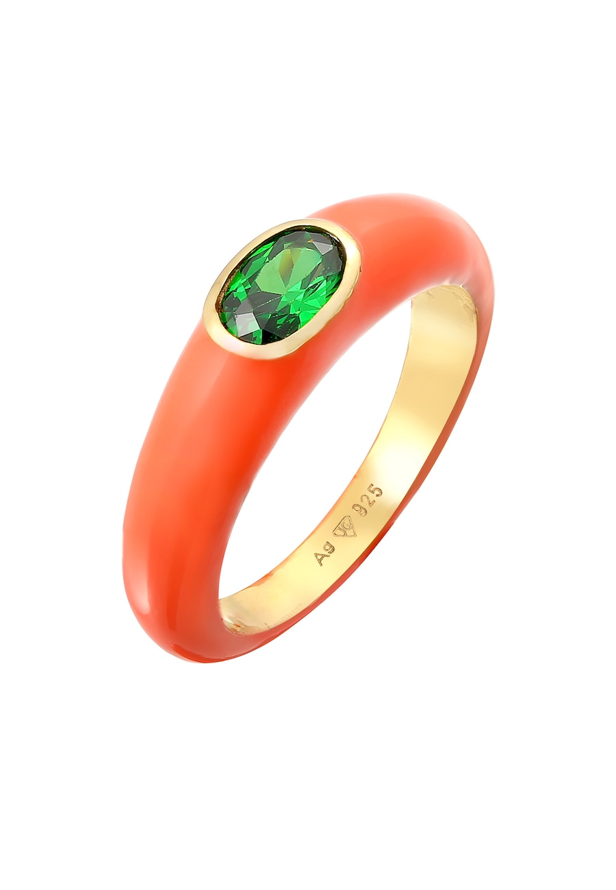 Elli Zirkonia Oval Solitär Emaille Bunt 925 Silber 56 Damen