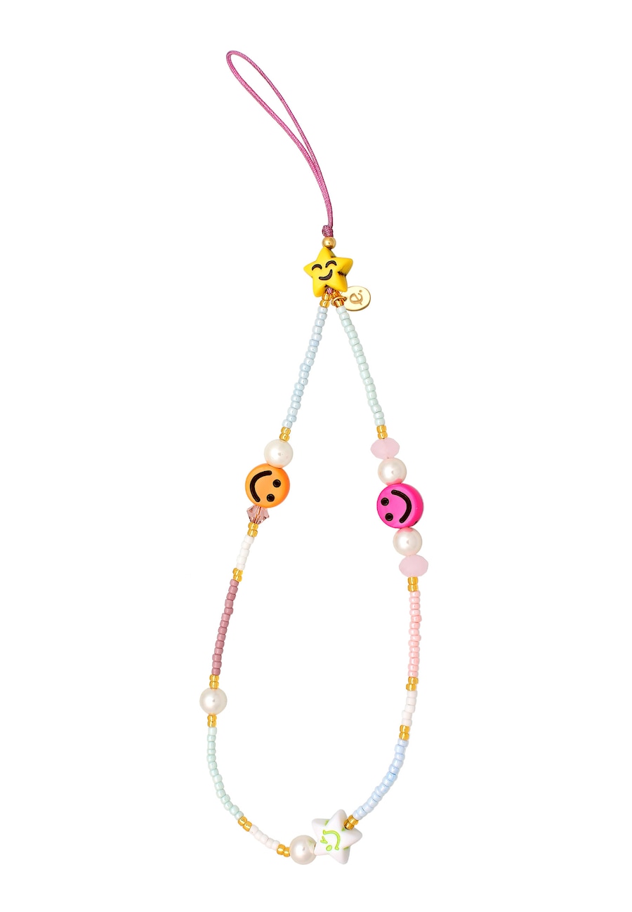 Elli Schmuckzubehör Beads Phone Kette mit Smiling Face 925 Silber 19 Damen