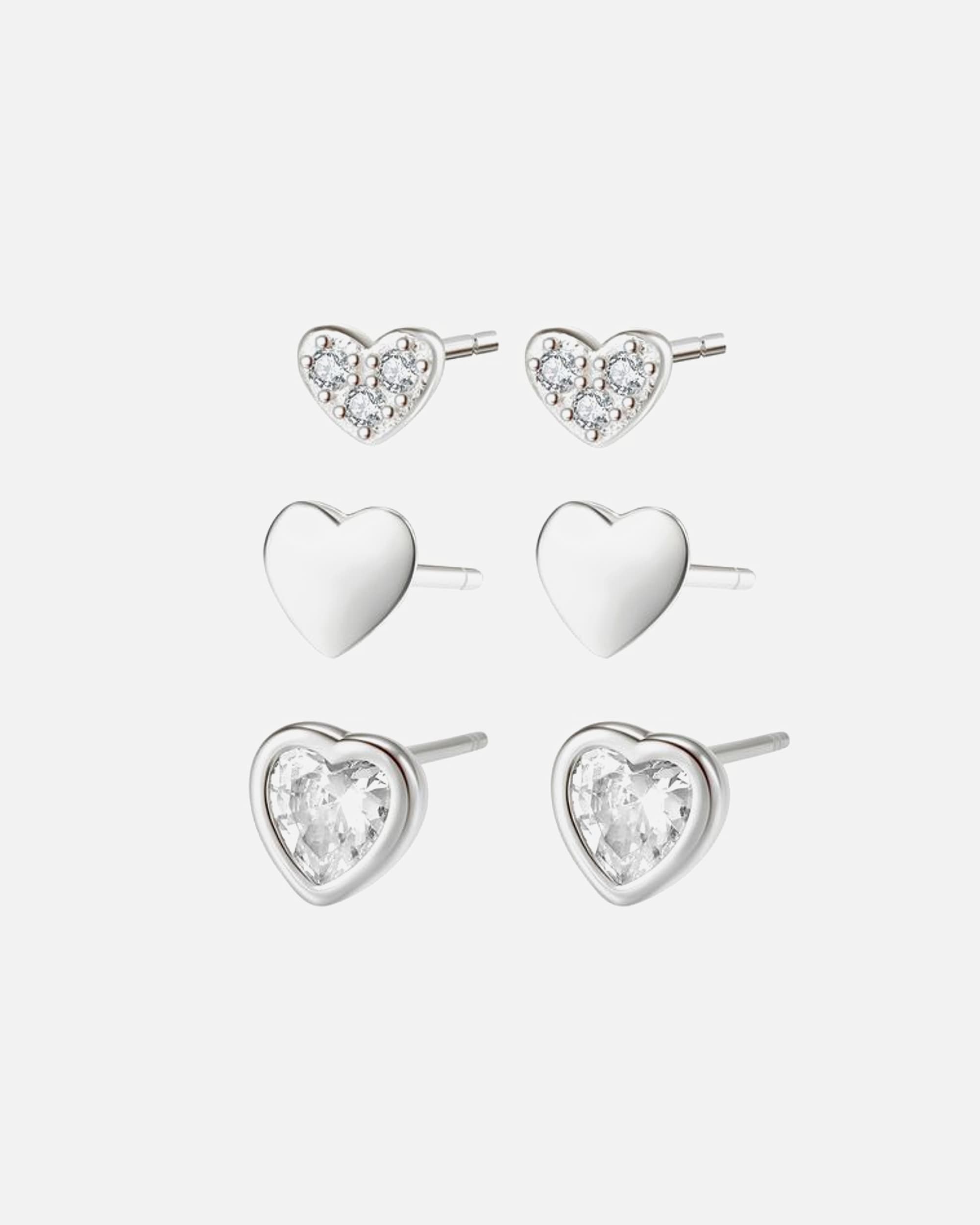 Ohrringe für Weiblich Hey Happiness Default Brand Line Herz Trio Ohrstecker-Set aus 925er Sterlingsilber Silber