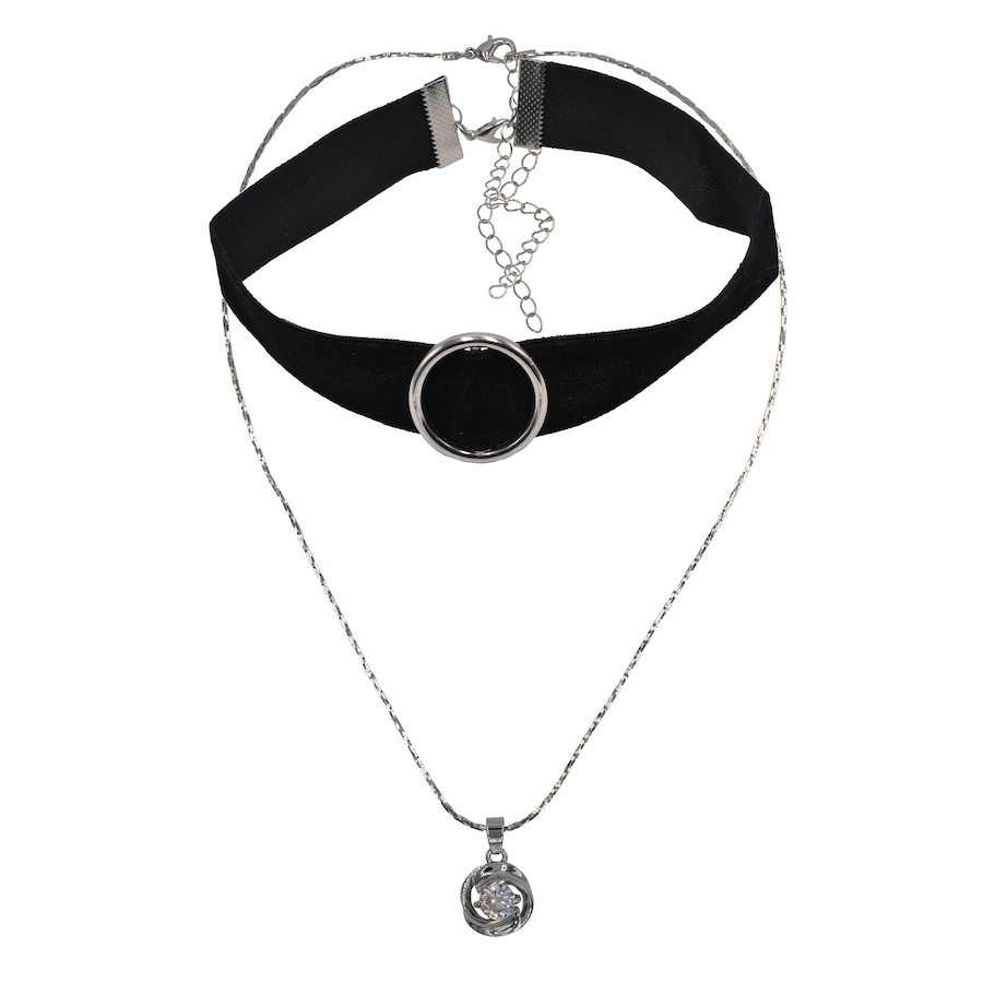 Steuer Anhänger mit Kette Metall Glasstein weiß 55,0cm Damen
