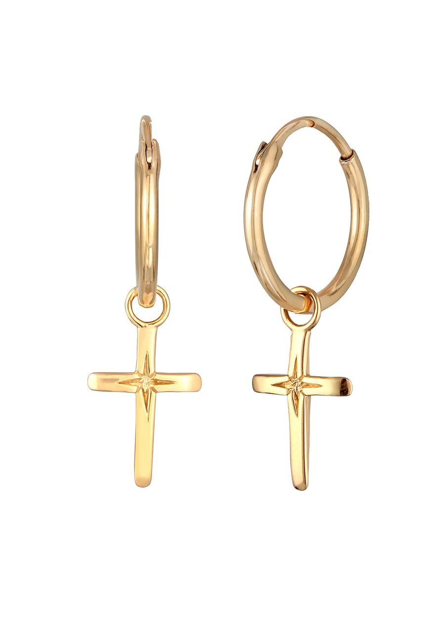 Elli Creolen Kreuz Einhänger 925 Sterling Silber goldfarben Damen