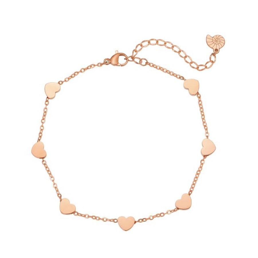 Hey Happiness Multi-Herzen Fußkette, aus Edelstahl Rosegold Damen