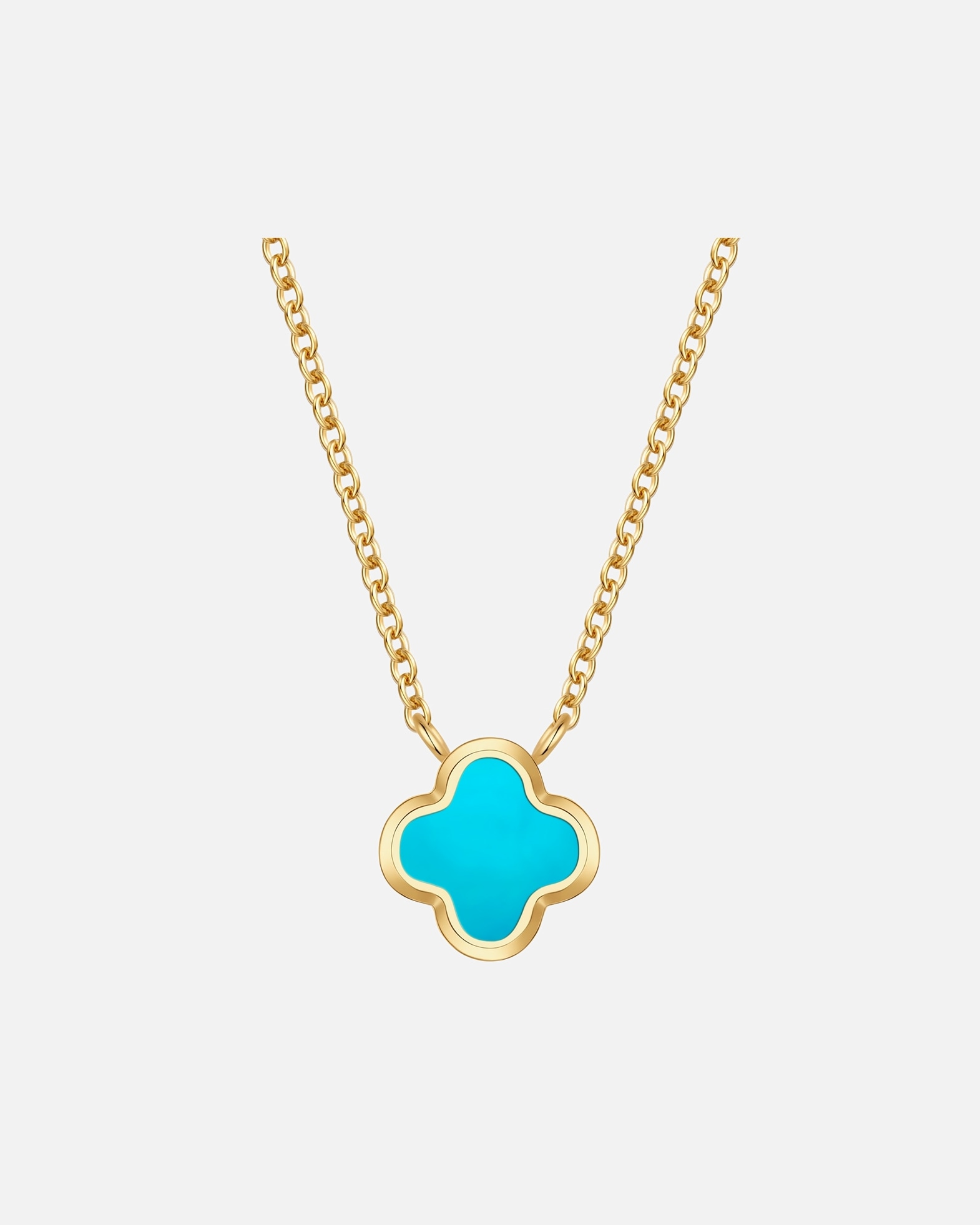 Halskette für Weiblich Glanzstücke München Halskette Kleeblatt aus Edelstahl in gelbgold mit Türkis (synth.) 40,0 cm Basislänge + 5,0 cm Verlängerung