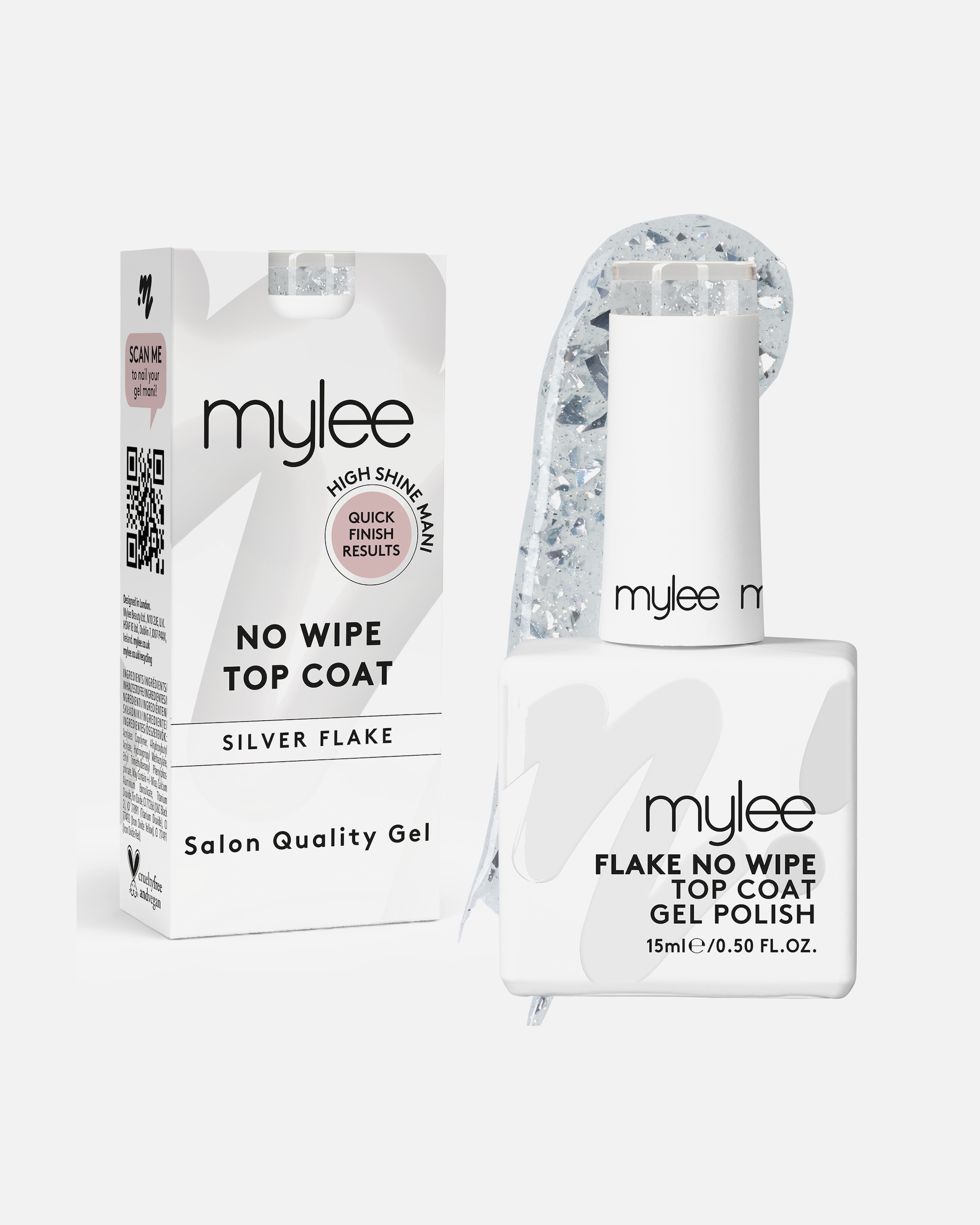 Nagellack für Unisex Mylee MyGel No Wipe Top Coat Silver Flake