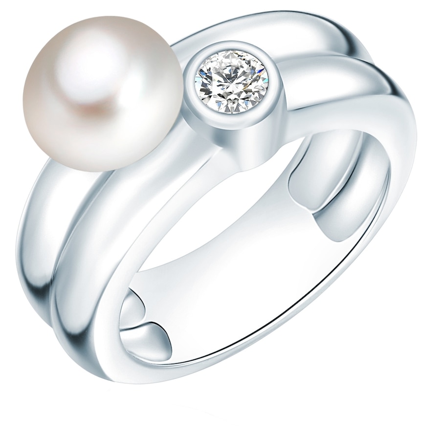 Valero Pearls Perlen-Ring Sterling Silber Zirkonia Süßwasser-Zuchtperle in 50 Damen