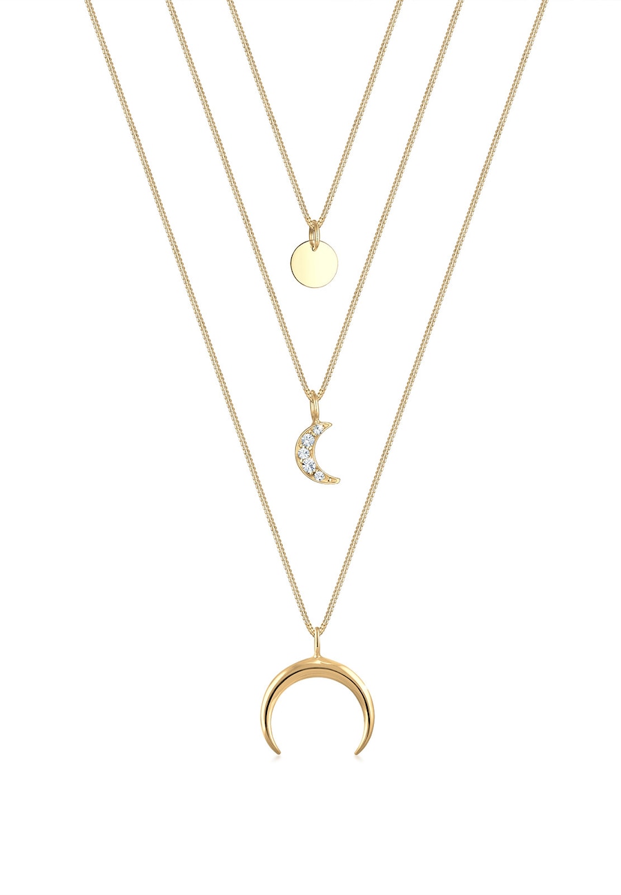 Elli Halbmond Layer 925 Sterling Silber, mit Kristallen von Swarovski goldfarben Damen