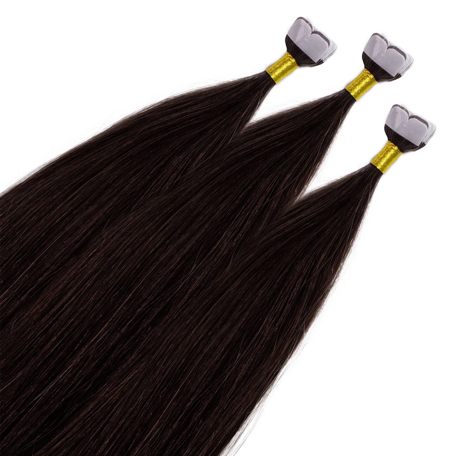 hair2heart Mini Tape Extensions Premium Echthaar #5/0 Hellbraun 40cm Schwarz Damen