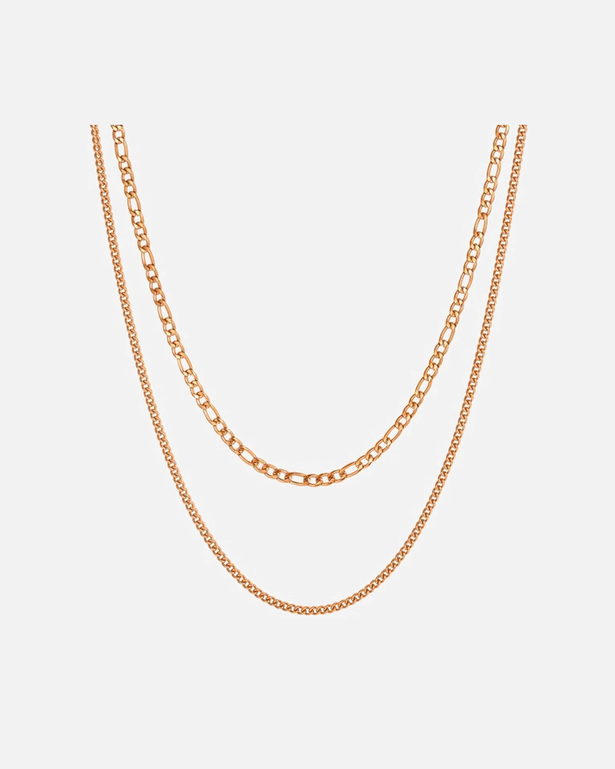 Halskette für Weiblich Hey Happiness Default Brand Line Zweireihige Halskette aus Edelstahl mit Panzer und Paperclip-Kette aus Edelstahl Rosegold